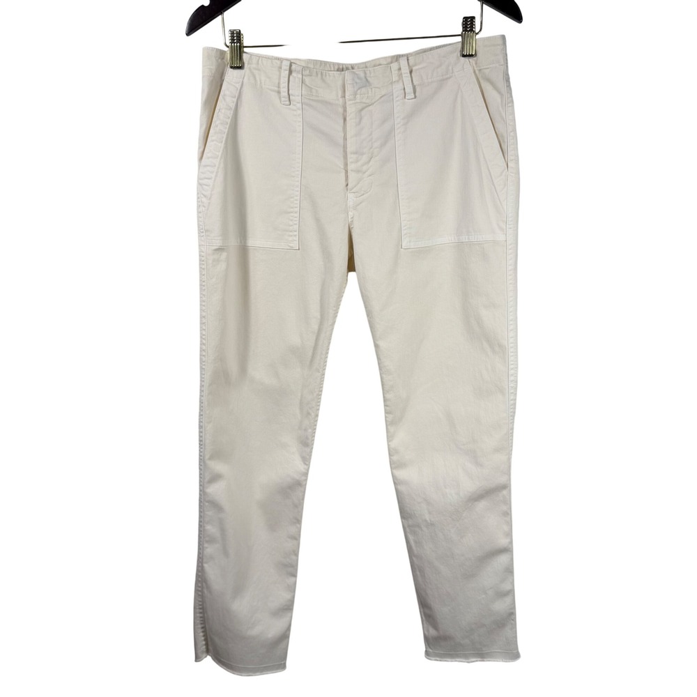 Nili Lotan Pants Size 6 Off White Cream Utility Tapered Raw Hem Made in USA